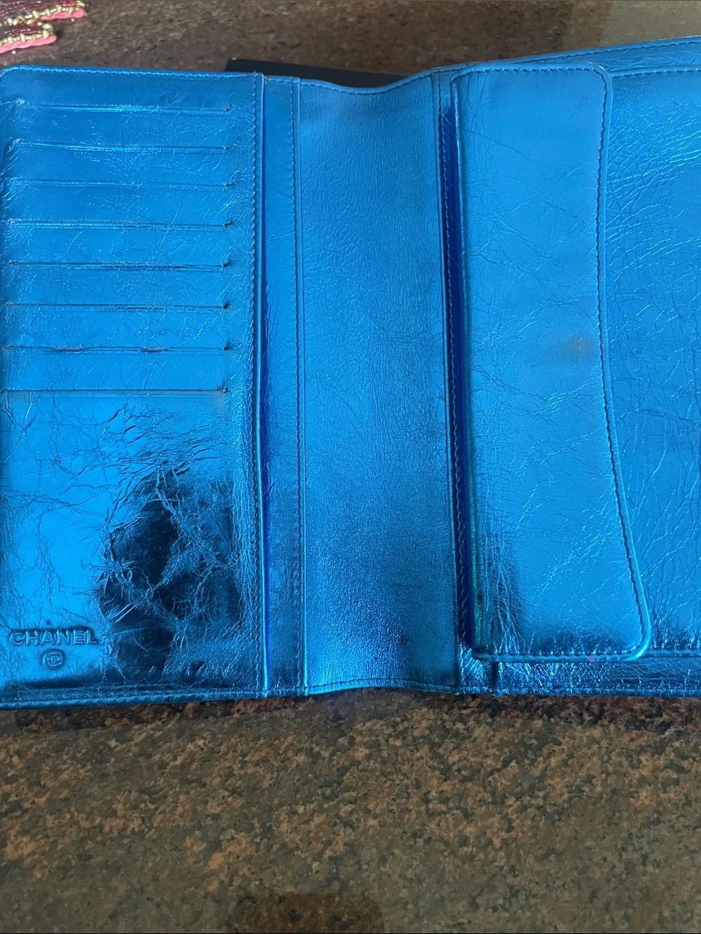 CHANEL Metallic Blue Bow Convertible  wallet/ Clutch - Picture 6 of 6